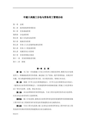专业分包及劳务分包公开招标管理办法（总承包实施要求）——劳务分包专篇
